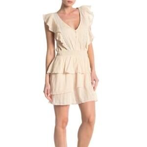 Love Sam Anthropologie Ava Keepsake Dress Beige tiered Skirt Ruffle Sz XS -